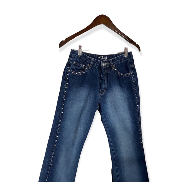 Vintage 90s Wild Secret Studded Dark Wash flare jeans - Picture 3 of 12